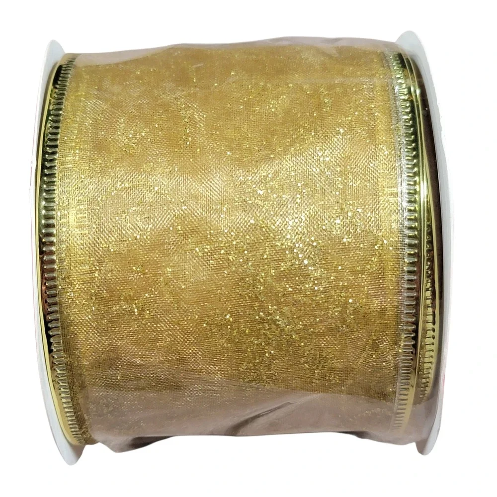 Gold Wired Edge Ribbon Lot of 4 Spools 21 Yds Christmas Wreath Crafts Holiday